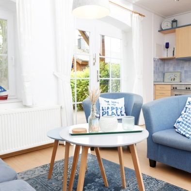Wohnzimmer der Ferienwohnung Bett in't Kornfeld